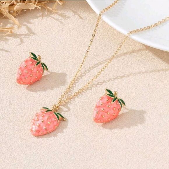 Strawberry Necklace & Earring Set - Picture 1 of 3